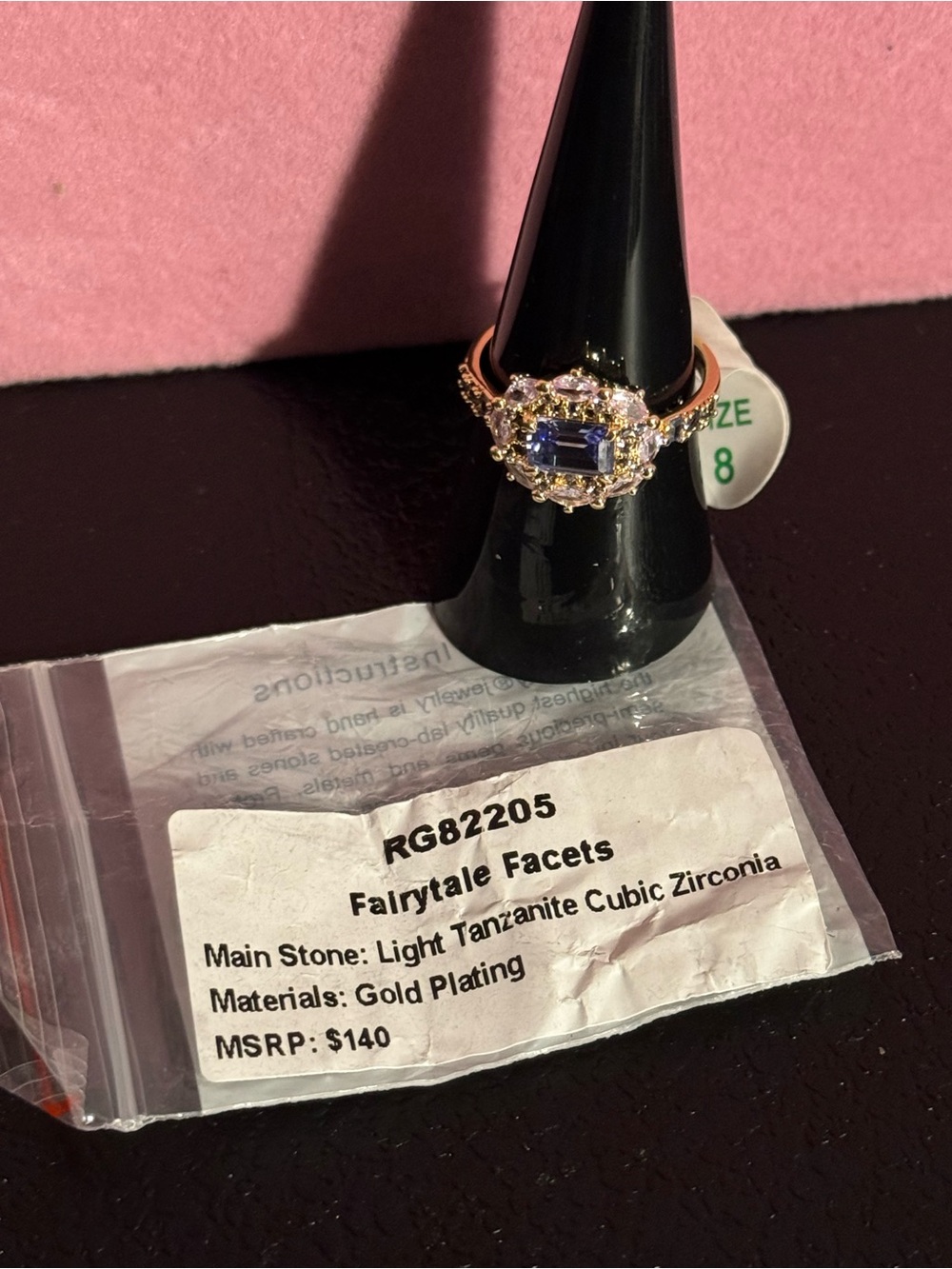 Bomb Party Fairytale Facets Gold Plated Ring Light Tanzanite Cubic Zirco Size 8